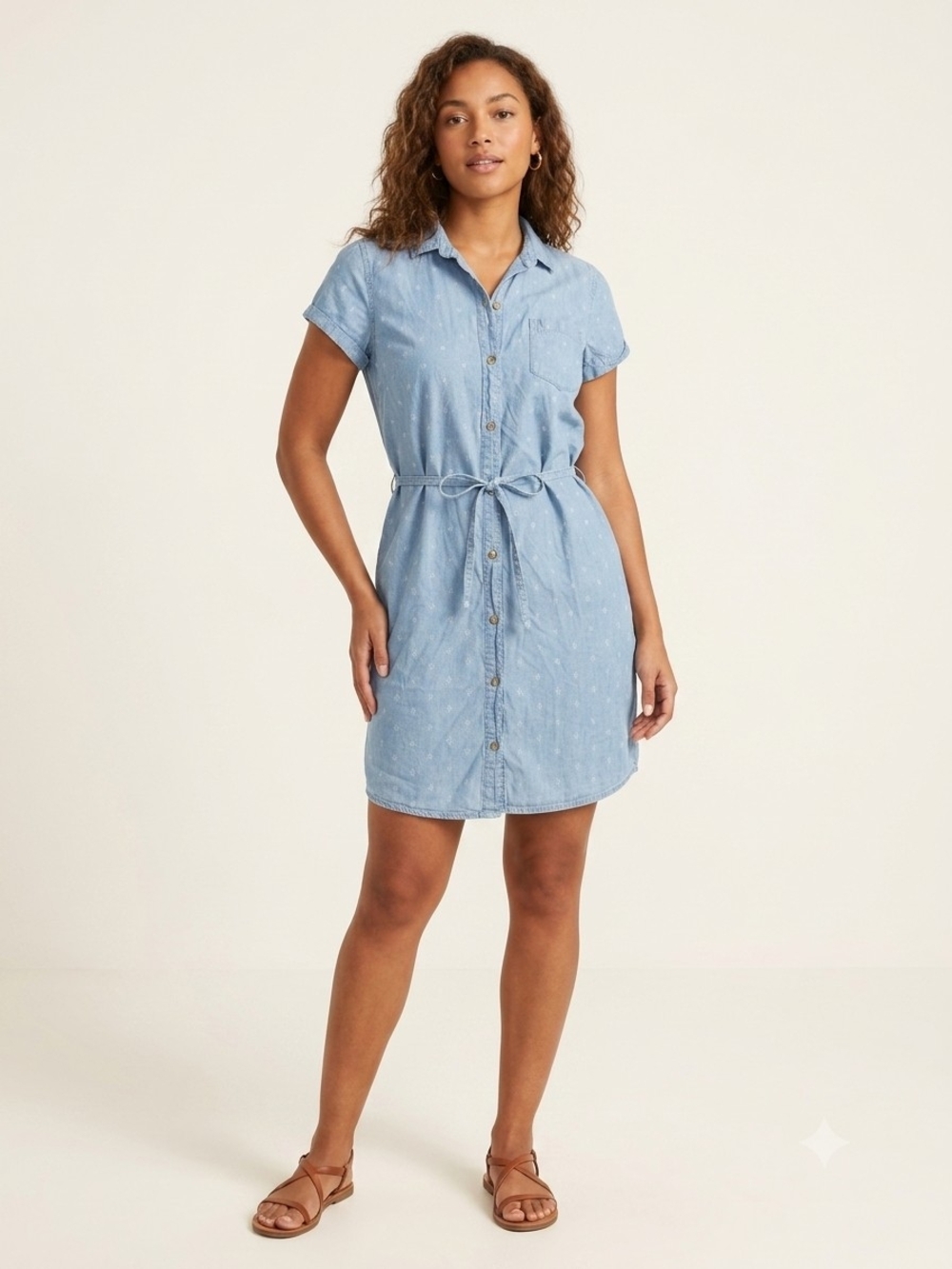 Light Blue Shirt Dress with Tie Waist